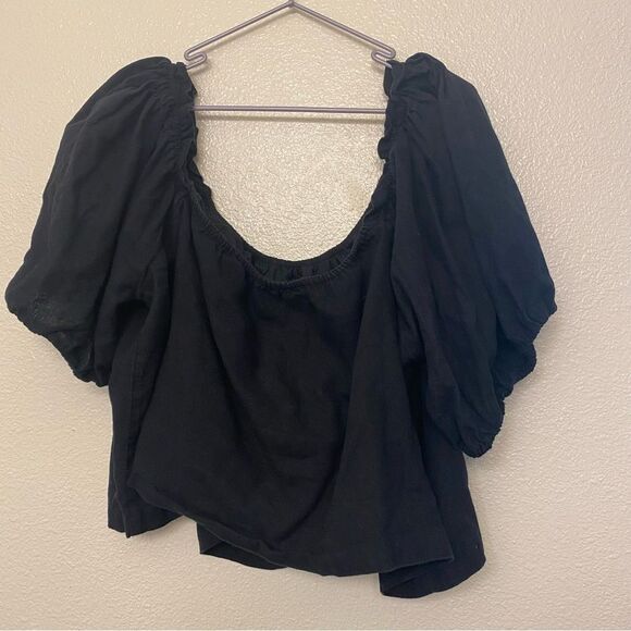 Abercrombie & Fitch Linen puff Sleeve Crop Top Tia Booth collab square neck XXL - Picture 3 of 10